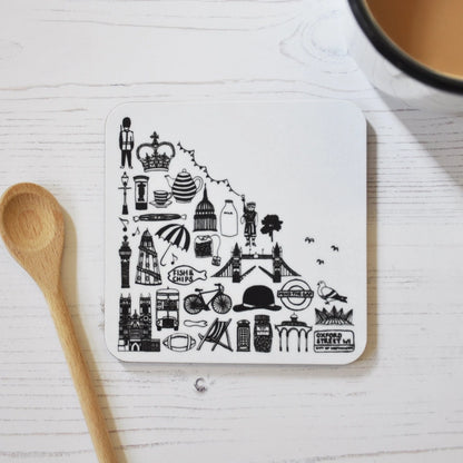 British Black and White Illustrated Coaster x 2