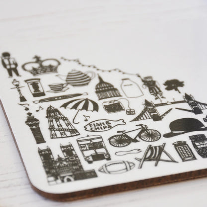 British Black and White Illustrated Coaster x 2