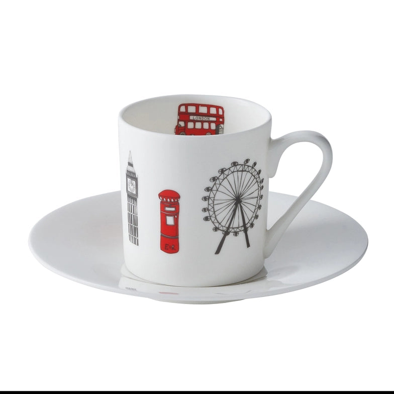 Set of 2 Espresso & Saucer- London Skyline
