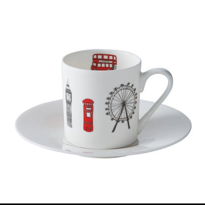 Set of 2 Espresso & Saucer- London Skyline